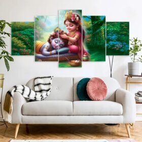 Radha Krishna Hindu Religious Canvas Prints 3MM Board & Mat Lamination