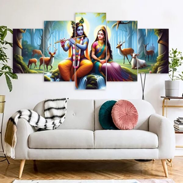 Radha Krishna Hindu Religious Canvas Prints 3MM Board & Mat Lamination