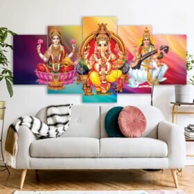Laxmi Ganesh Saraswati Hindu Religious Canvas Prints 3MM Board & Mat Lamination